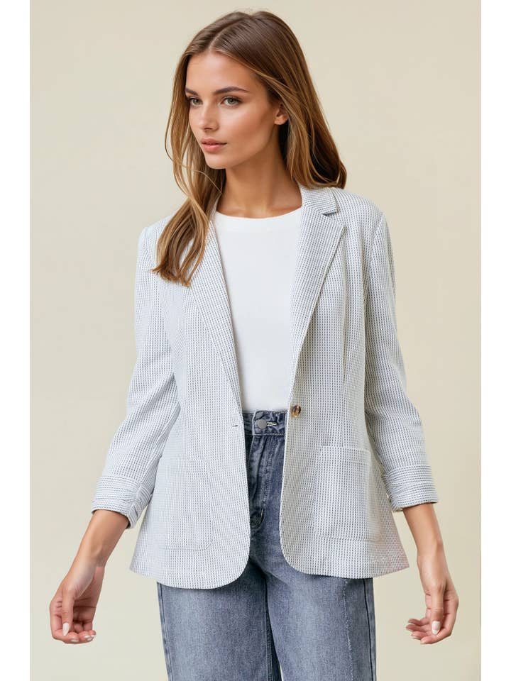 Doe and Rae - Wholesale Blazer - Women's - Shirred Sleeve Textured Blazer - 10150J10