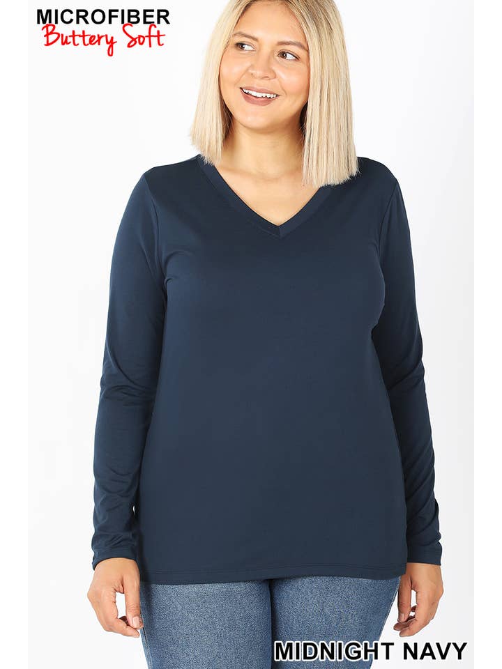 42POPS - Wholesale T-Shirt - Women's - ",.Plus Microfiber Long Sleeve V Neck Tee4