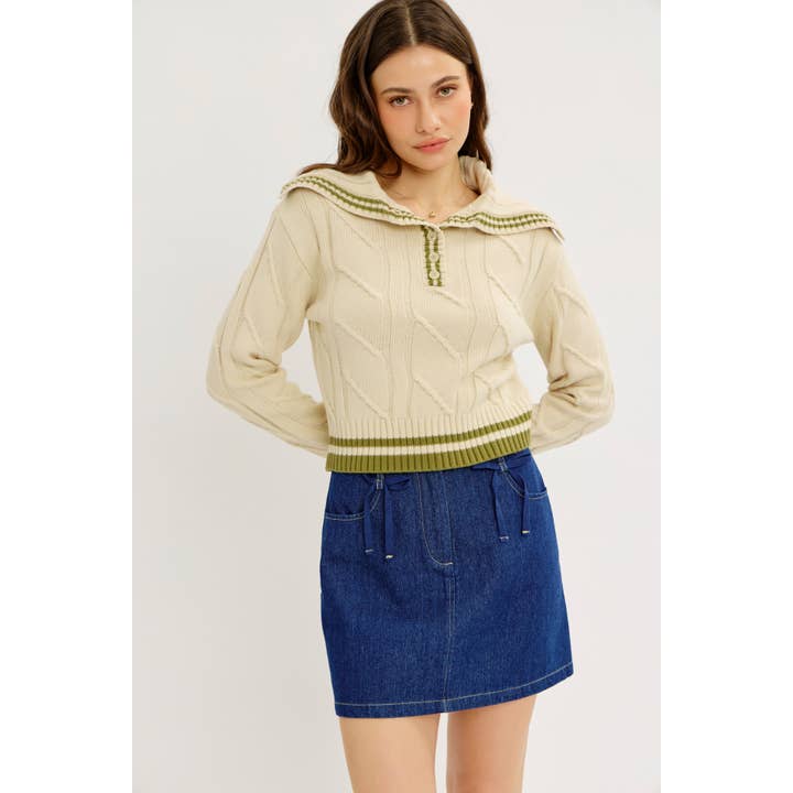 idem ditto - Wholesale Knit Sweater - Women's - PREPPY NOSTALGIA STRIPED COLLAR CABLE KNIT SWEATER14