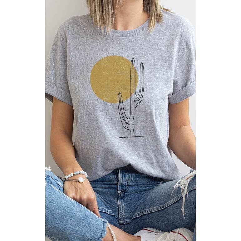 Select Apparel - Wholesale Screen Printed T-Shirt - Women's - Metallic Gold Sun and Cactus Desert Graphic Tee1