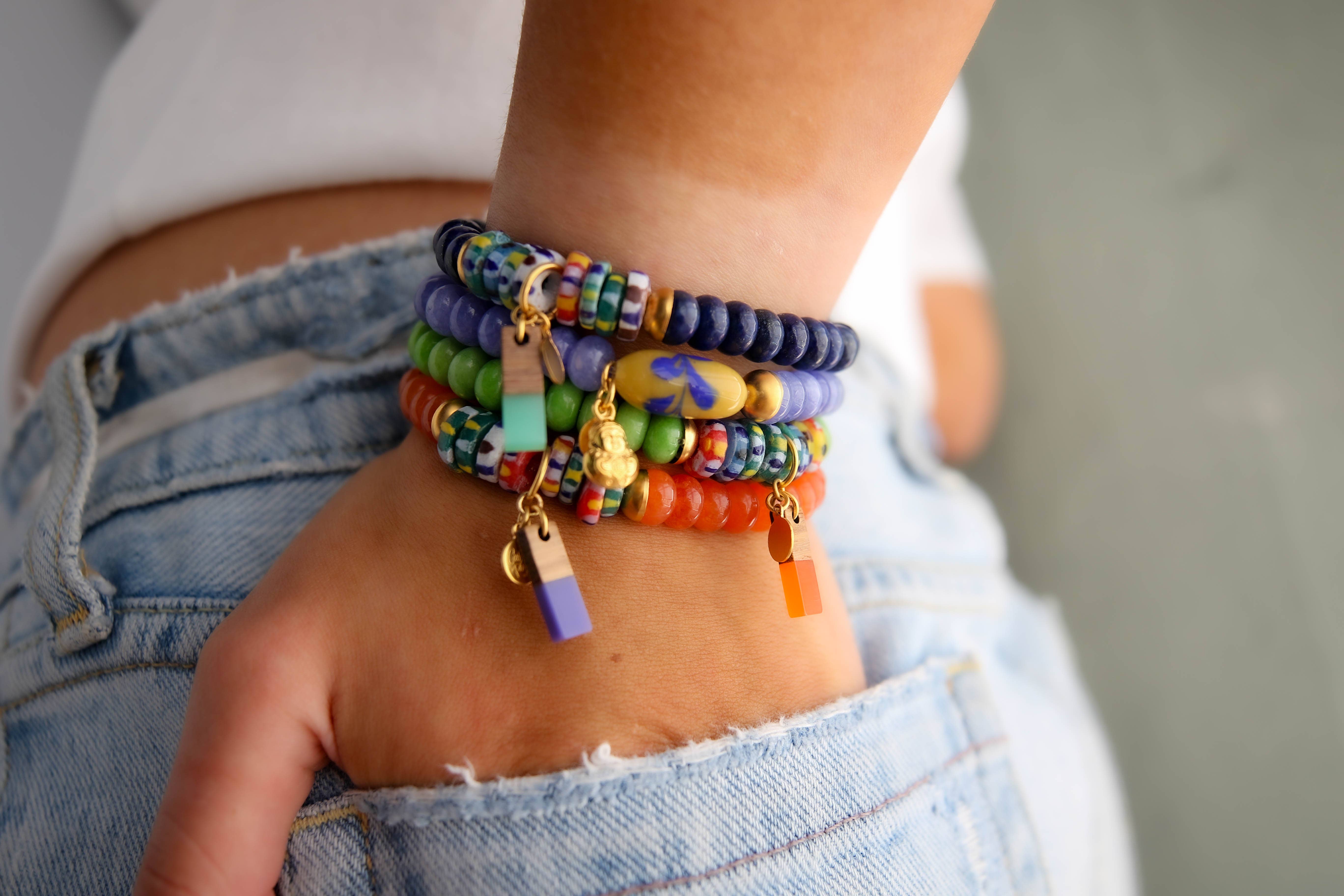 Catherine Page Jewelry - Wholesale Beaded Bracelet - Skittles Elastic Bracelet in Navy Jade3