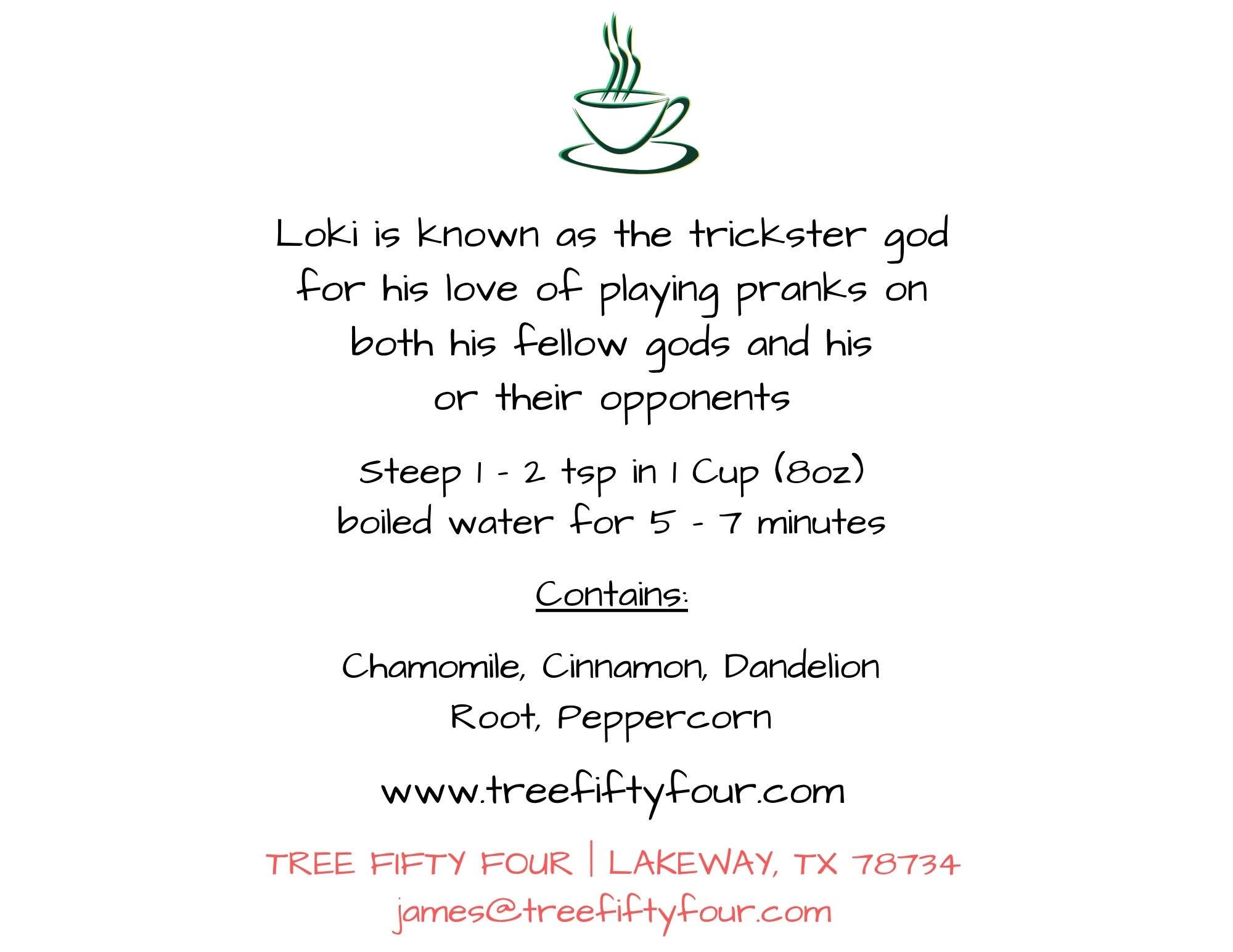 Tree Fifty Four - Wholesale Loose Tea - Loki's Herbal Tea Blend 6-Pack Sachet Set | 3.5" x 4.75"5