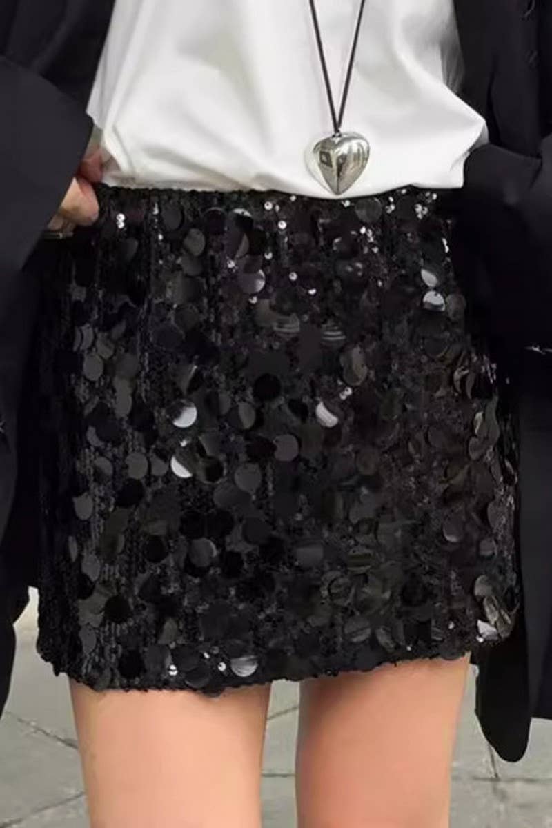 NINEXIS - Wholesale Skirt - Women's - CWBSS0349_HIGH WAIST SOLID COLOR SEQUINED MINI SKIRT4