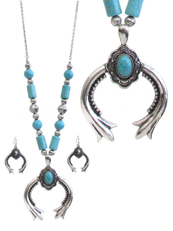 (N972) ENSEMBLE DE COLLIERS EN FLEURS DE COURGE TURQUOISES pour la vente par Jewelry Max