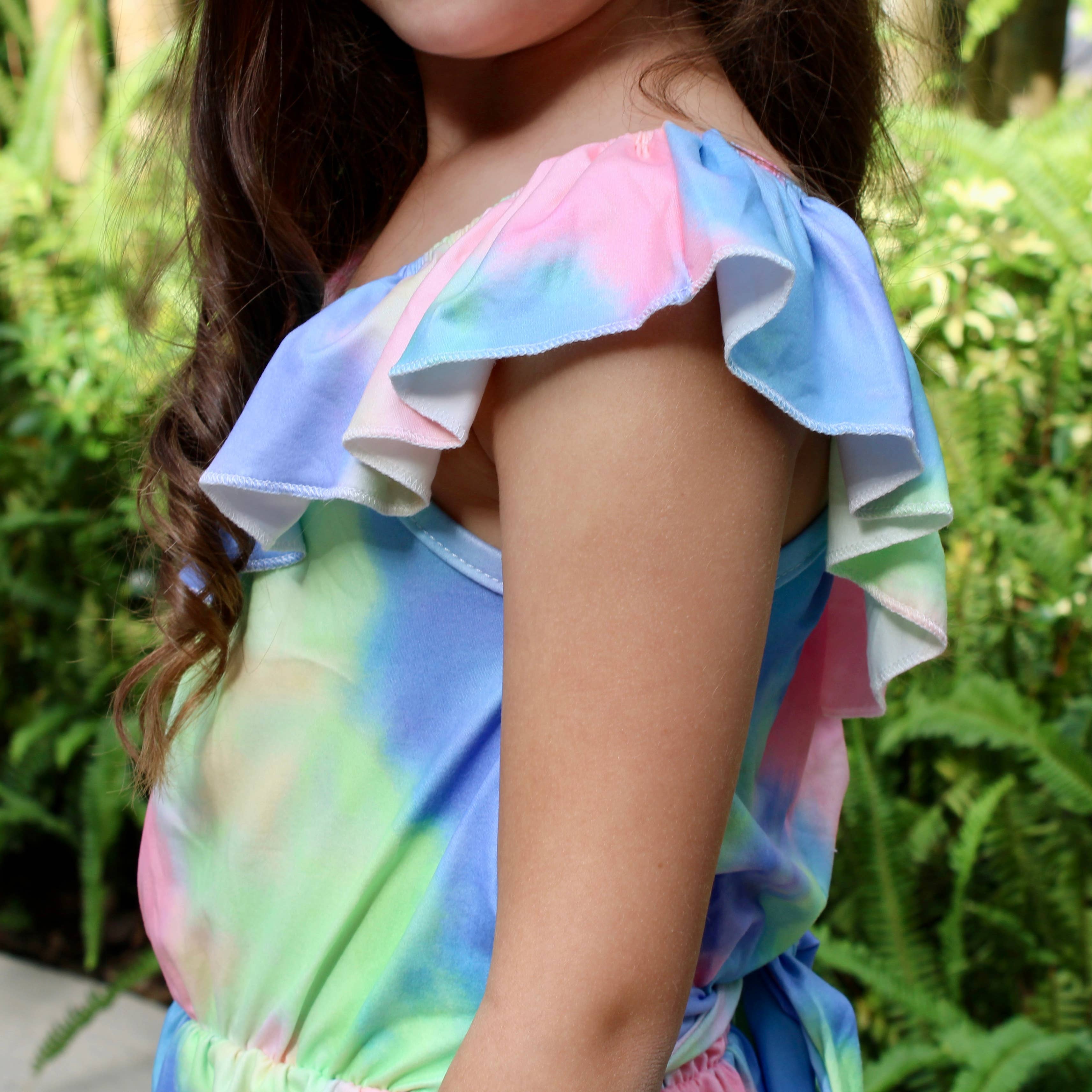 AnnLoren - Vente Combishort – enfant - Combinaison courte et tie-dye pastel pour filles, vêtements de camp d'été3