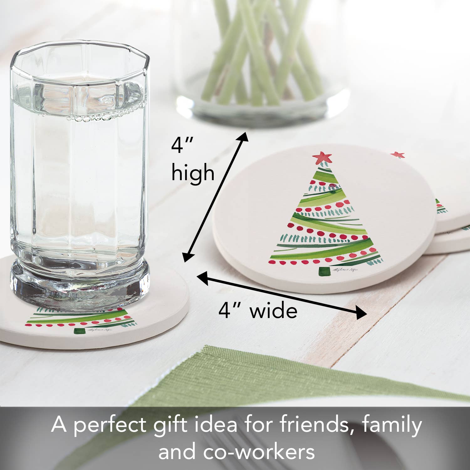 Conimar Promotions - Wholesale Coasters - "Holiday Wishing Tree" 4 Pack Round Stone Coasters 3