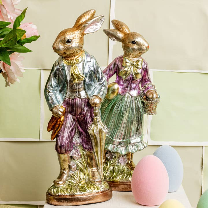 Vintage Foil Rabbit Couple (Set Of 2) | Easter, Spring Decor for wholesale by Audrey's Home & Gift