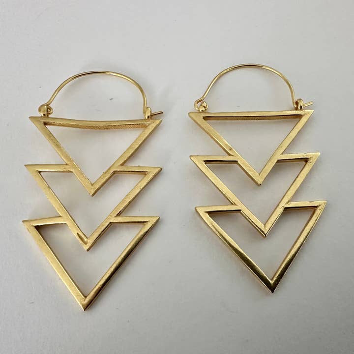 Tre Trekanter Øreringe | Store Geometriske for engroshandel hos Anokhi Green | Handmade Gemstone Jewelry