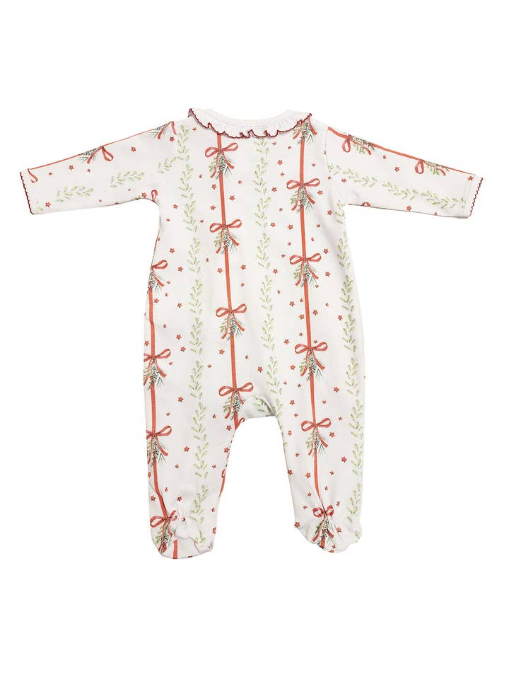 Baby Threads - Wholesale Jumpsuit - Baby - Christmas Bows & Mistletoe Print Baby Pima zippered Footie