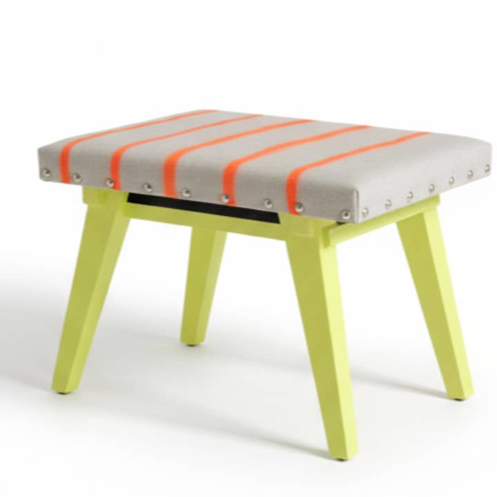 Upholstered Footstool in Sustainable Linen Stripe for wholesale by thestudioUP