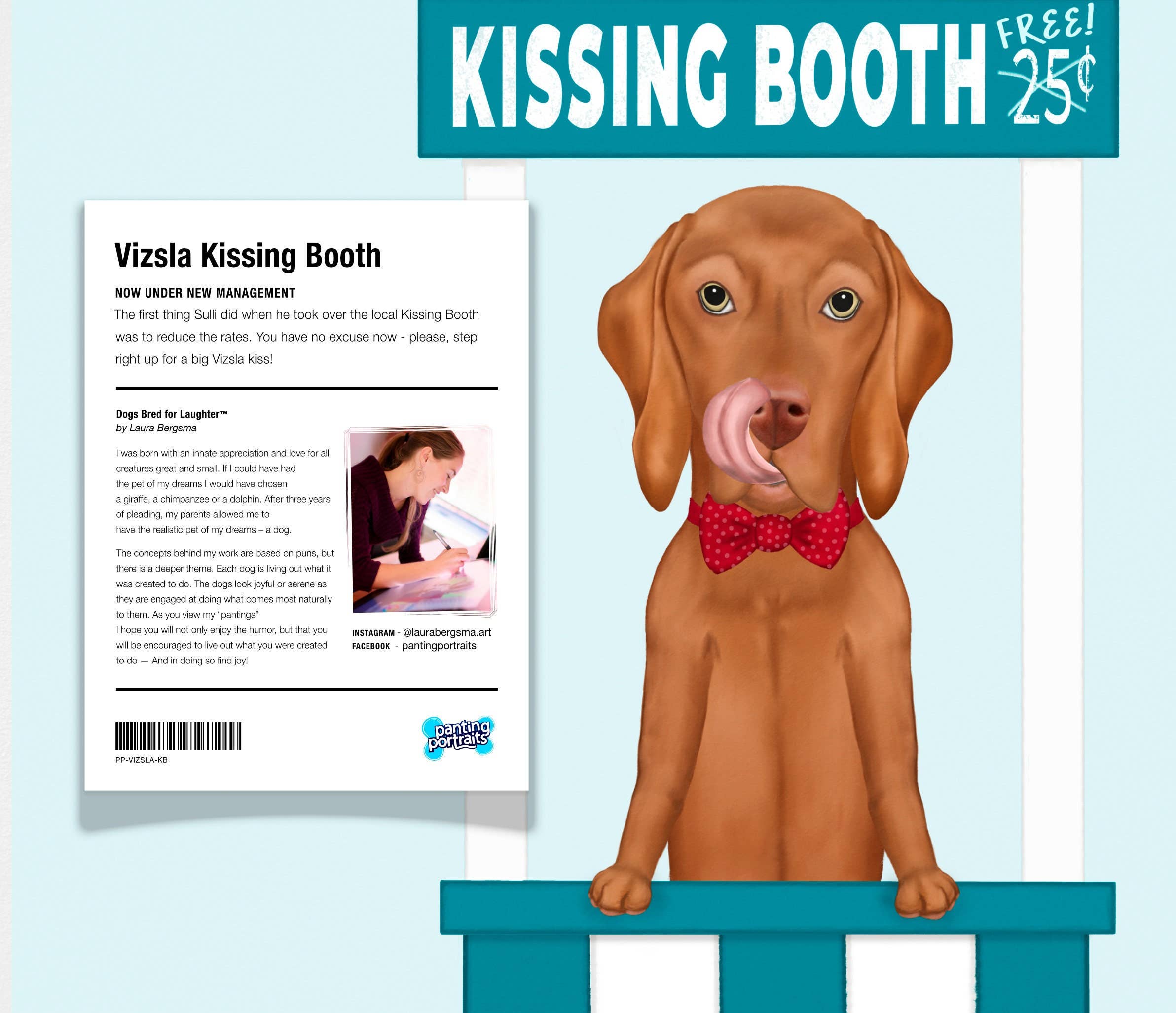 Laura Bergsma Studio - Wholesale Art Print - Vizsla Dog Art Print, Kissing Booth3