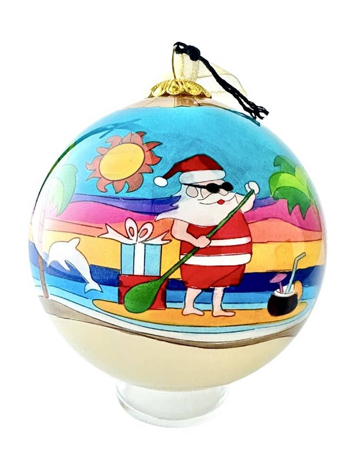Hand-Painted Glass Ornament - Beach Santa for wholesale by Kitty Keller Designs
