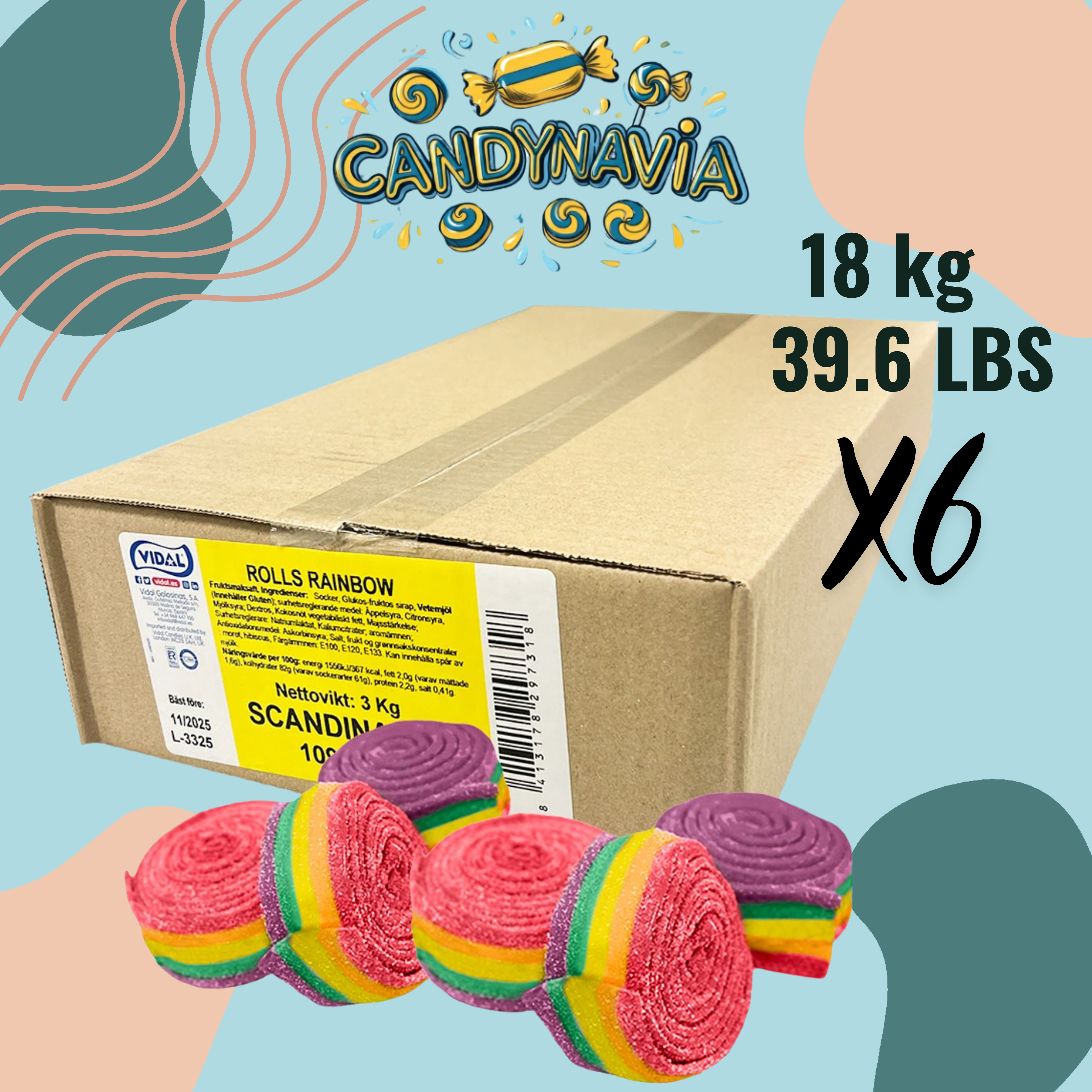 Candynavia - Wholesale Gummy - Swedish Candy Sour Rainbow Rolls2
