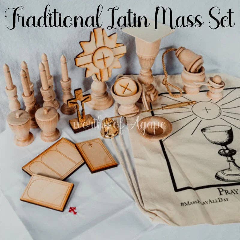 worthy of Agape - Wholesale Building Set - Kids - Natural Wood Traditional Latin Mass Set8
