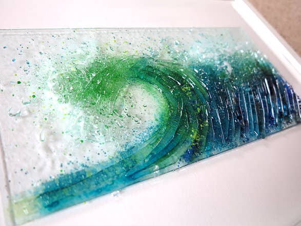 Dreya Glass - Wholesale Wall Accent - Framed Fused Glass Medium Rectangle Wave Wall Art2