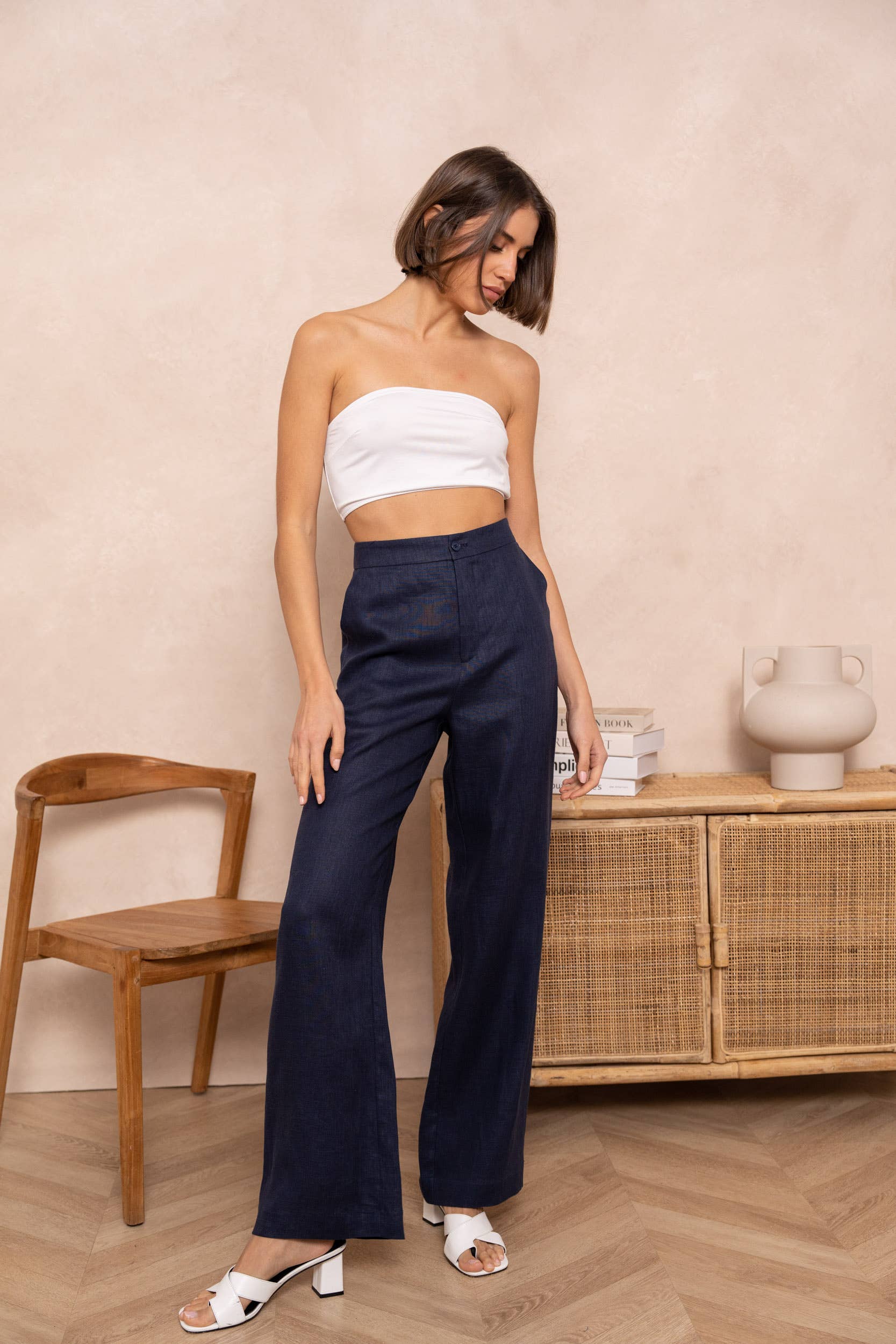 Attentif Paris - Wholesale Pants - Women's - [Linen] Plain straight trousers in premium quality linen26