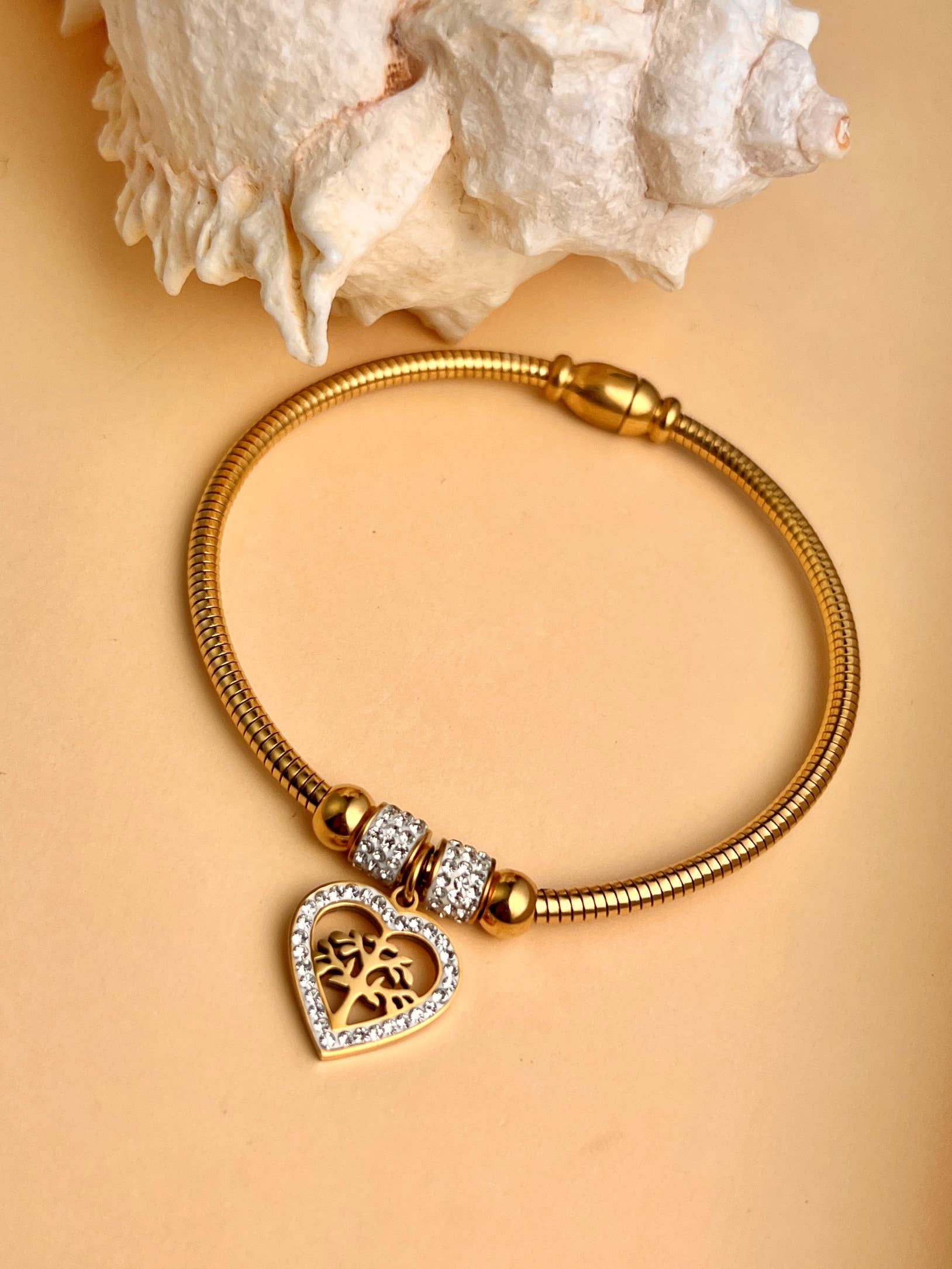 COSMOS - Wholesale Charm/Dangle Bracelet - Steel Bangle Bracelet with Heart Tree of Life Charms0