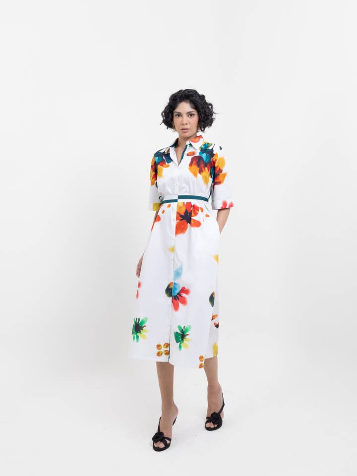 Abito Midi a Fiori Stampato a Mano di Organico X Pop Sugar per la vendita all'ingrosso da parte di Project SatatKi