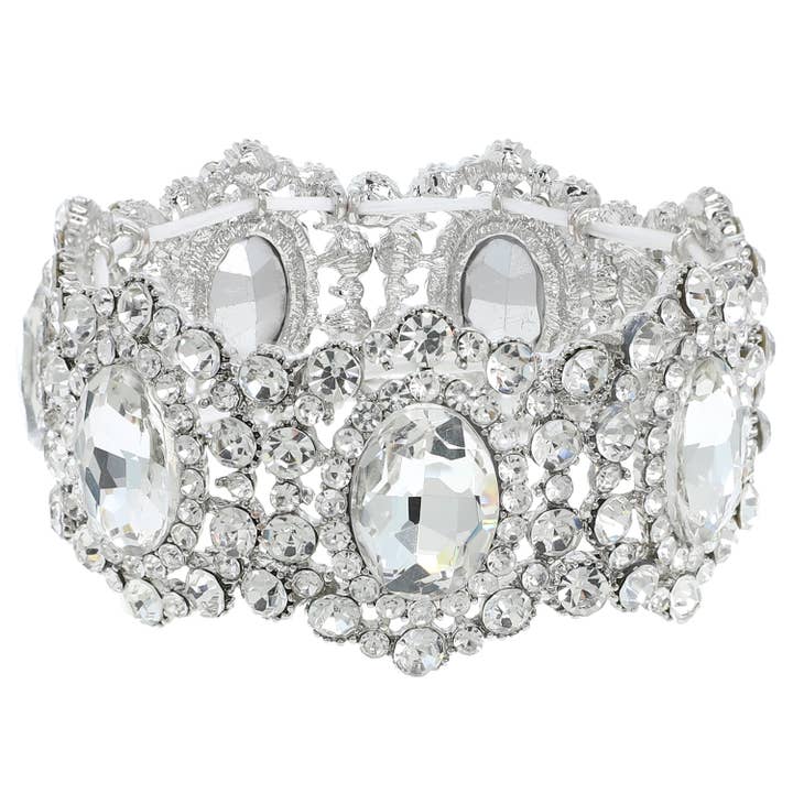 SP Sophia Collection - Wholesale Bangle Bracelet - Baroque Crystal Gemstone Cluster Stretch Bracelet9