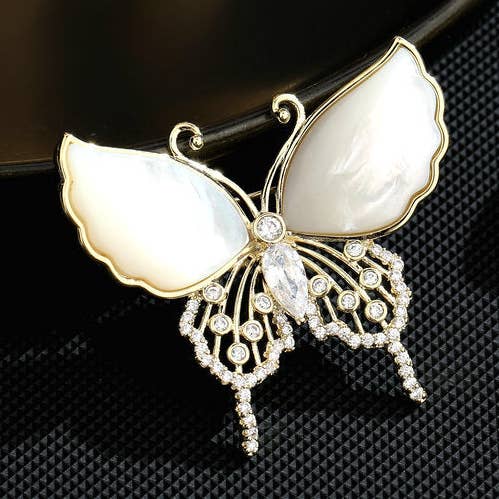 Mother Of Pearl Butterfly Wedding Brooch in Solid Copper for wholesale by Perimade & Co. LLC