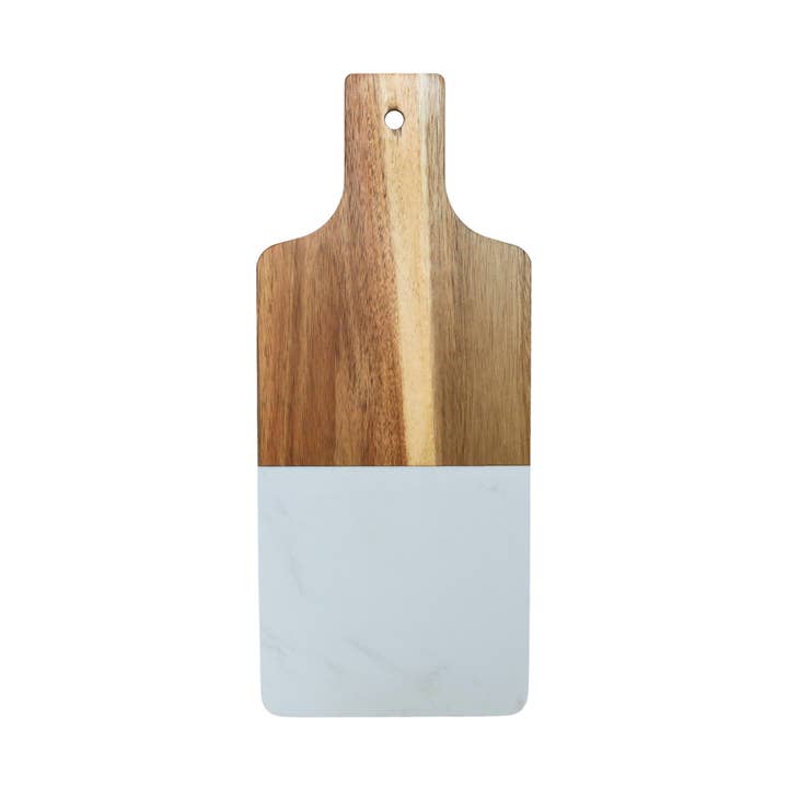 White Marble and Acacia Wood Handled Bread Board for wholesale by Creative Gifts International Inc.