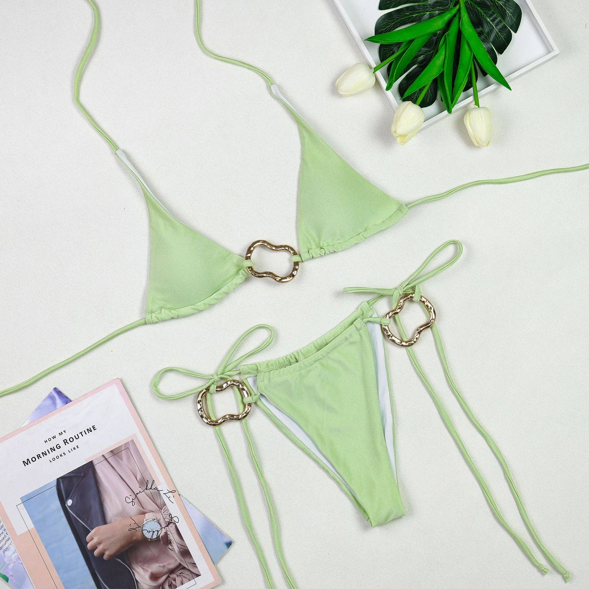 Dipped Shop - Wholesale Two Piece Swimsuit - Women's - Solid Color Sexy Halter Bikini Swimwear DP25C54312