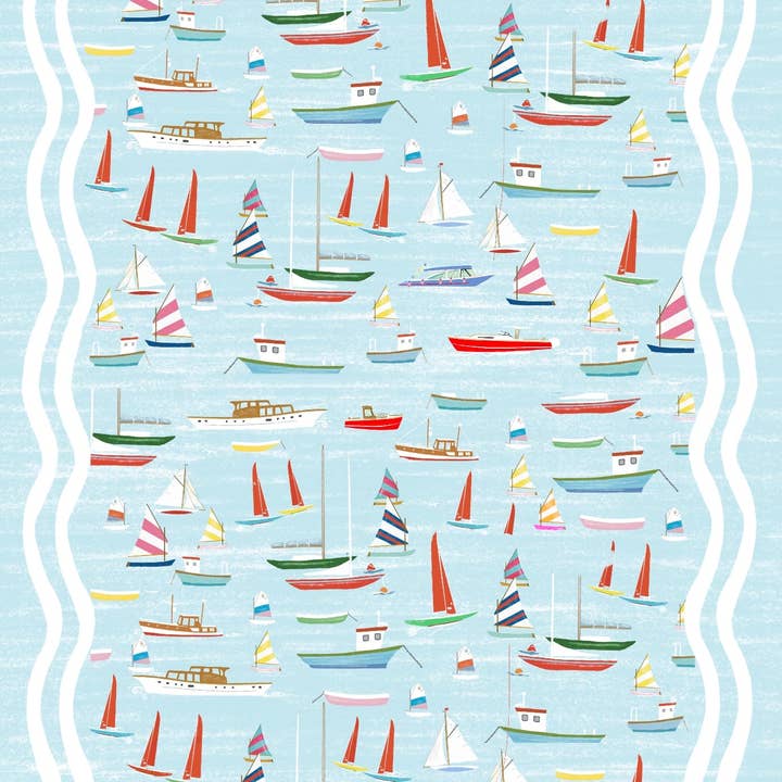 Meloo - Wholesale Flat Wrap - Blue Boats Wrapping Paper1