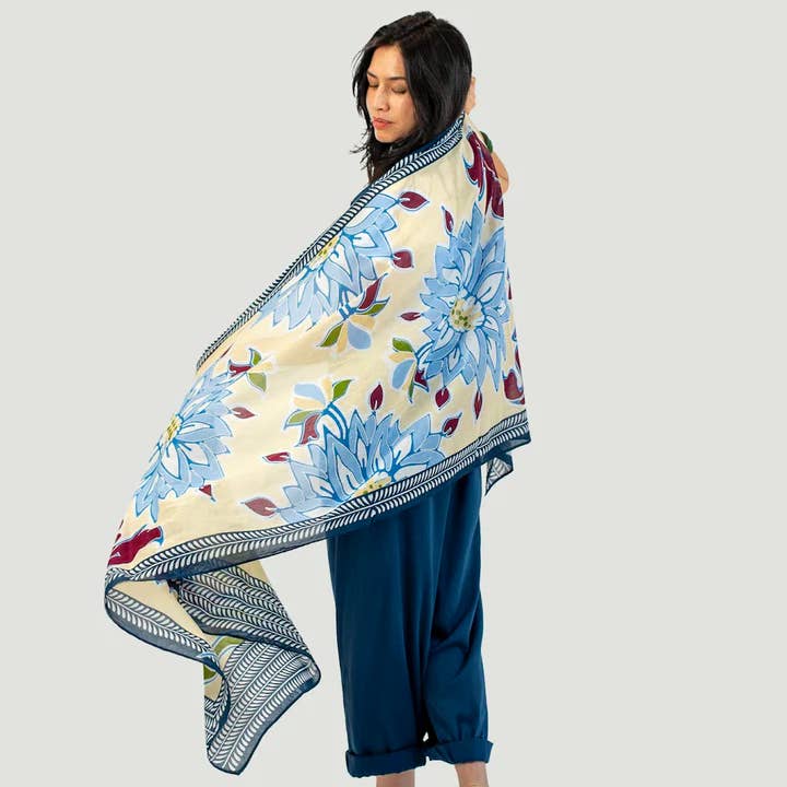 Shoo for Good - Wholesale Scarf - Women's - Insect-Repellent Scarf — Dahlia with Blue Border BACK IN STOCK