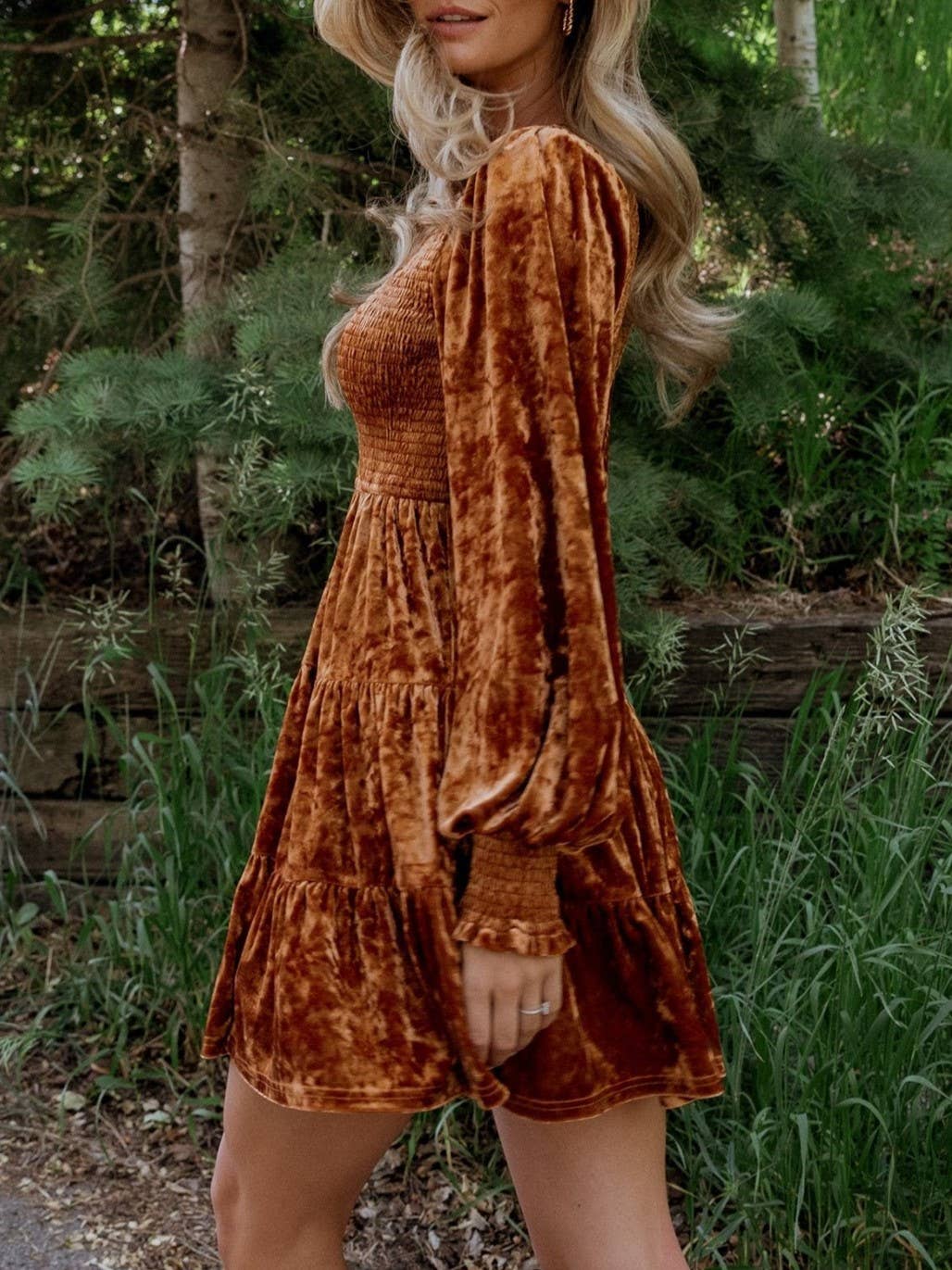 Rosa Clothing - Wholesale Dress - Women's - Velvet Ruffled Crewneck Dress7