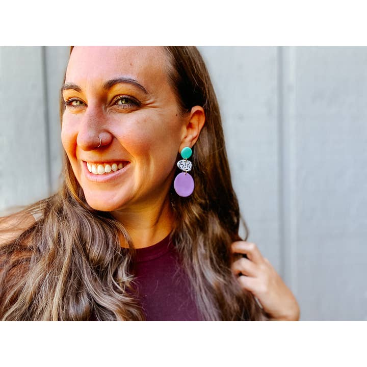 Lauren Likes Art - Wholesale Dangle Earrings - 90s Inspired Preppy Earrings, Purple Polymer Clay Earring, 90s Nostalgia, Gift for Millennials, Stocking Stuffer for Teen, Gifts Under 30,3