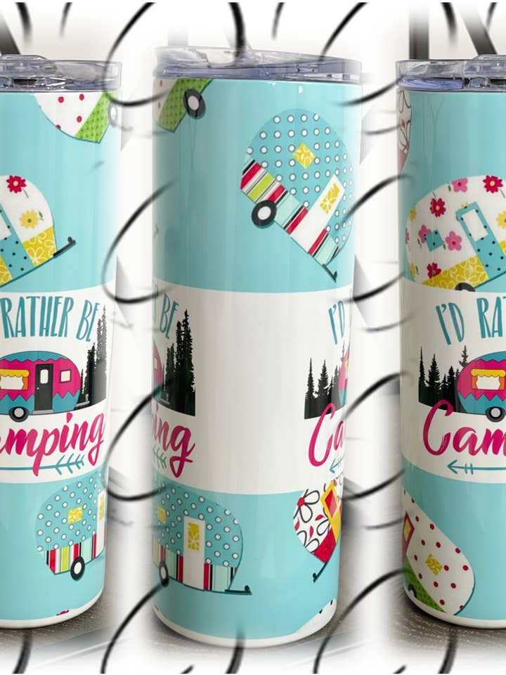 I'd Rather Be Camping 20oz Skinny Tumbler for wholesale by CMD Wholesale