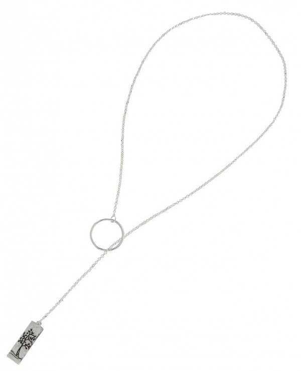 0011 PREMIERE - Venta al por mayor Collares con colgantes/abalorios - Collar rectangular de metal estilo Y con forma de árbol de la vida FR29231