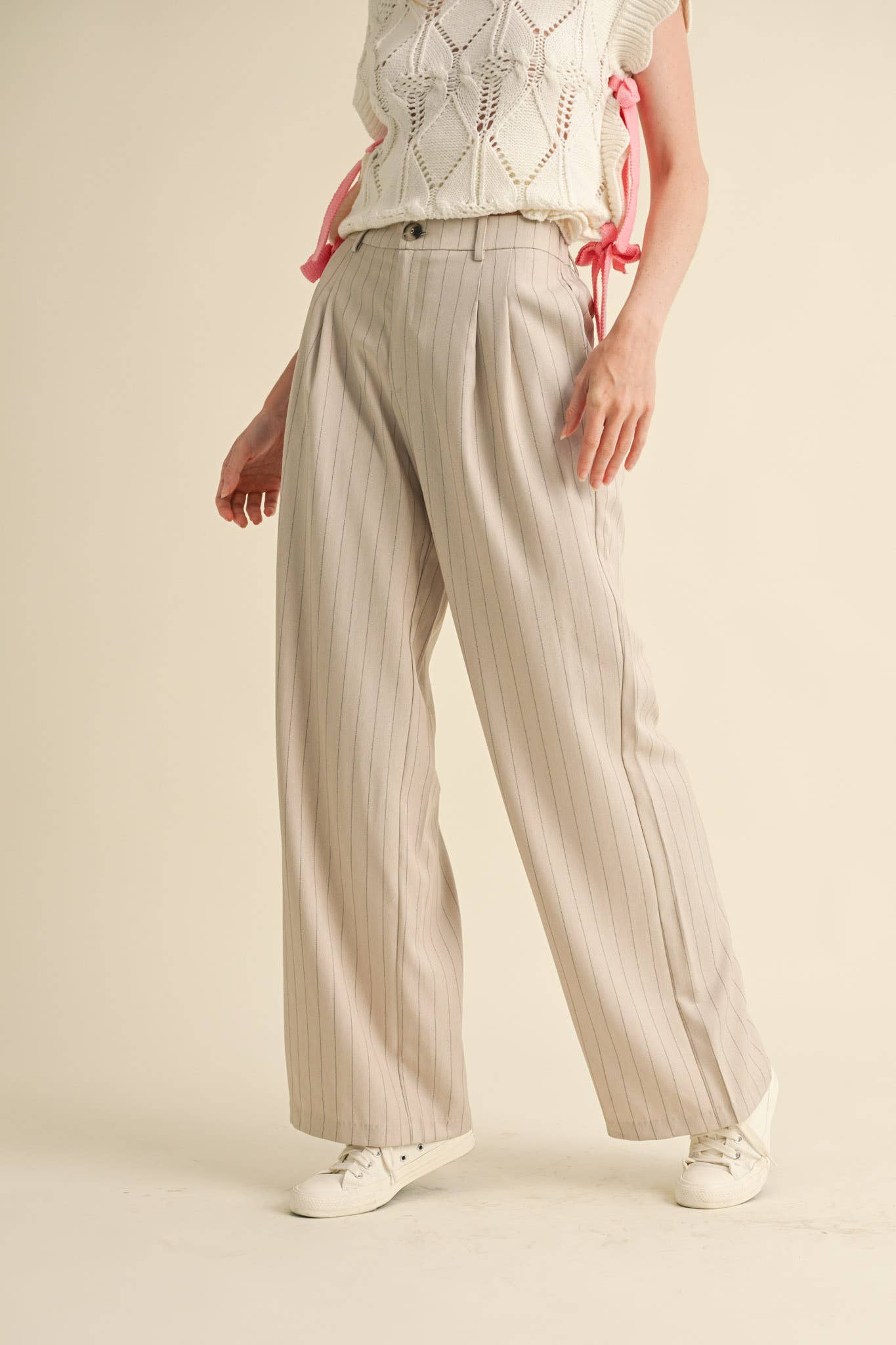 &MERCI - Wholesale Pants - Women's - WIDE LEG PINSTRIPE TROUSERS MP34111