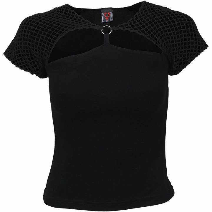 Spiral - Wholesale Knit top – Women's - GOTHIC ROCK - Mesh Ring Cap Sleeve Top Black