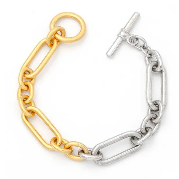 Figaro & Cleo Chain Bracelet Toggle Waterproof 18K Two tone for wholesale by HoopLa