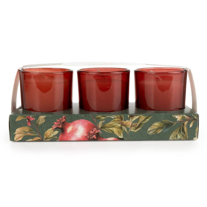 Set of 3 Votive Candles - Forest Pine & Pomegranate 6pk for wholesale by Candlelight Products Ltd