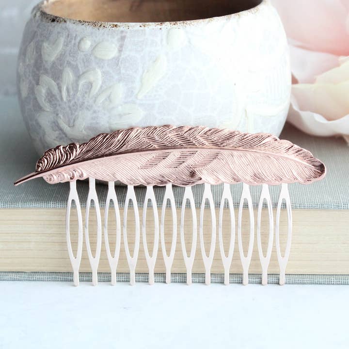 A Pocket of Posies - Wholesale Hair Pin - Feather Hair Comb | Rose Gold Comb | Hair Accessories2