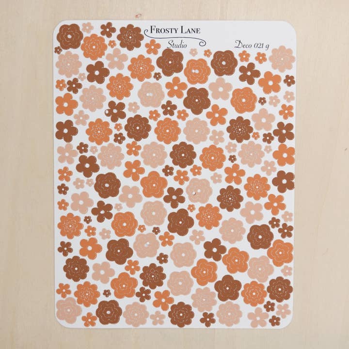 Deco021.g. Feuille d'autocollants contour de fleur marron pour la vente par Frosty Lane Studio LLC