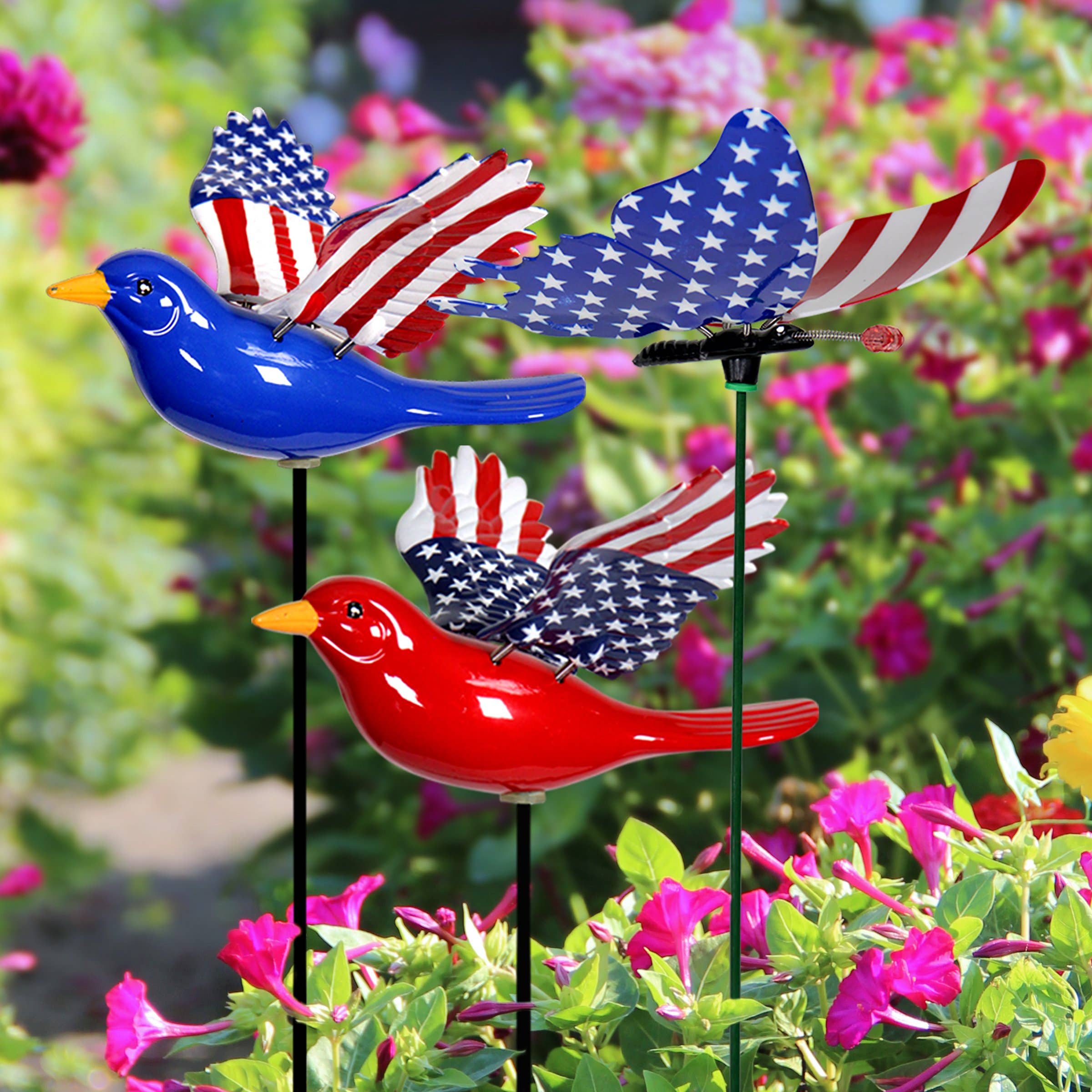 Exhart - Wholesale Garden/Lawn Stake - 24pc WindyWings Patriotic 4 Inch Stake Asst4
