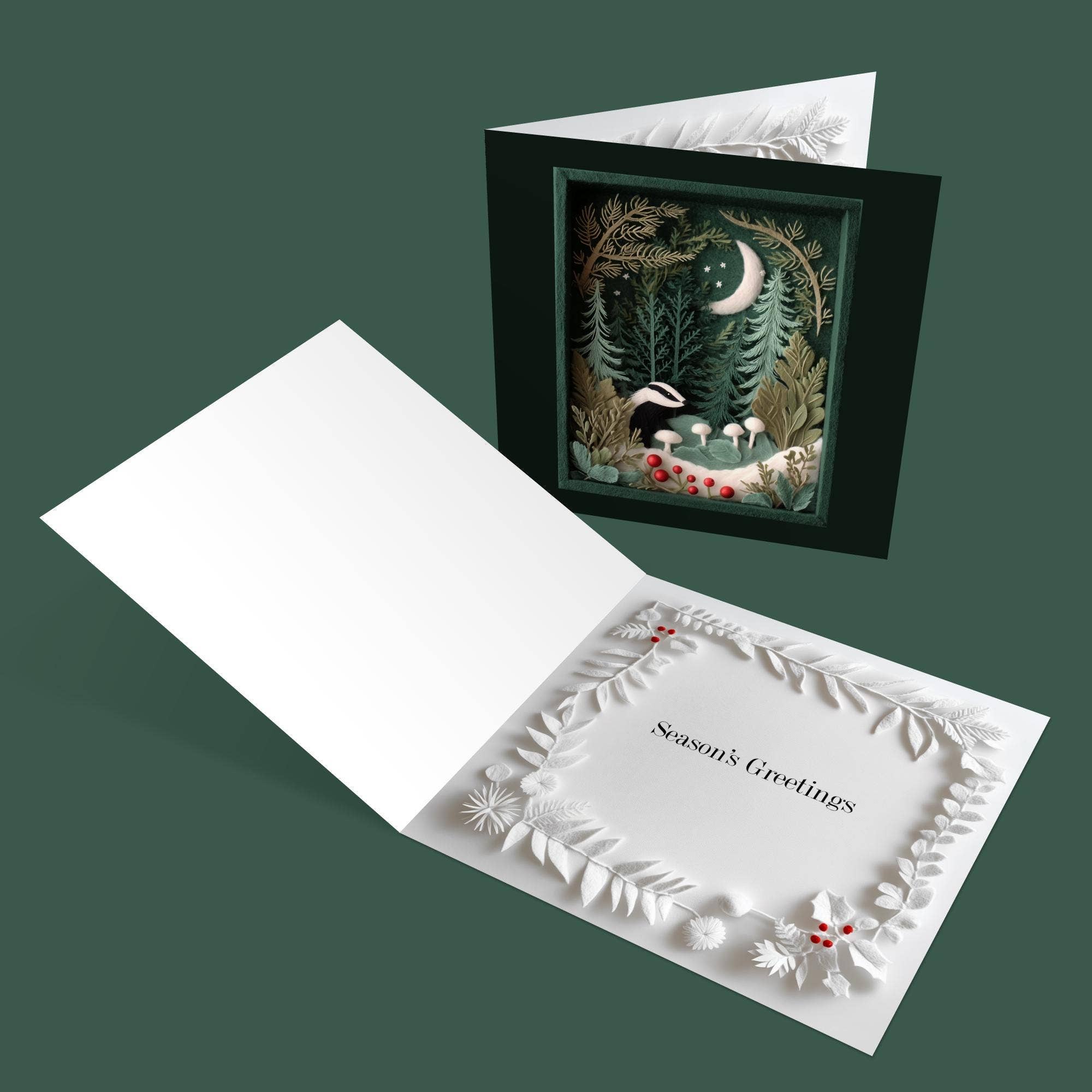 Good Post Day – wholesale Season’s Greetings card – Badger & Moon Christmas 2D Print Shadow Box Card 5