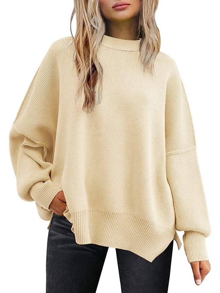 Chicto – Großhandel Strickpullover – Damen – Kuschelige Fledermaus-Pullover mit Rundhalsausschnitt für den Herbst