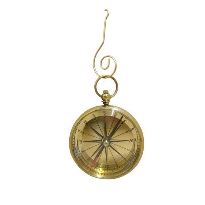 Solid Brass Lensatic Compass Christmas Ornament 5" for wholesale by Hampton Nautical