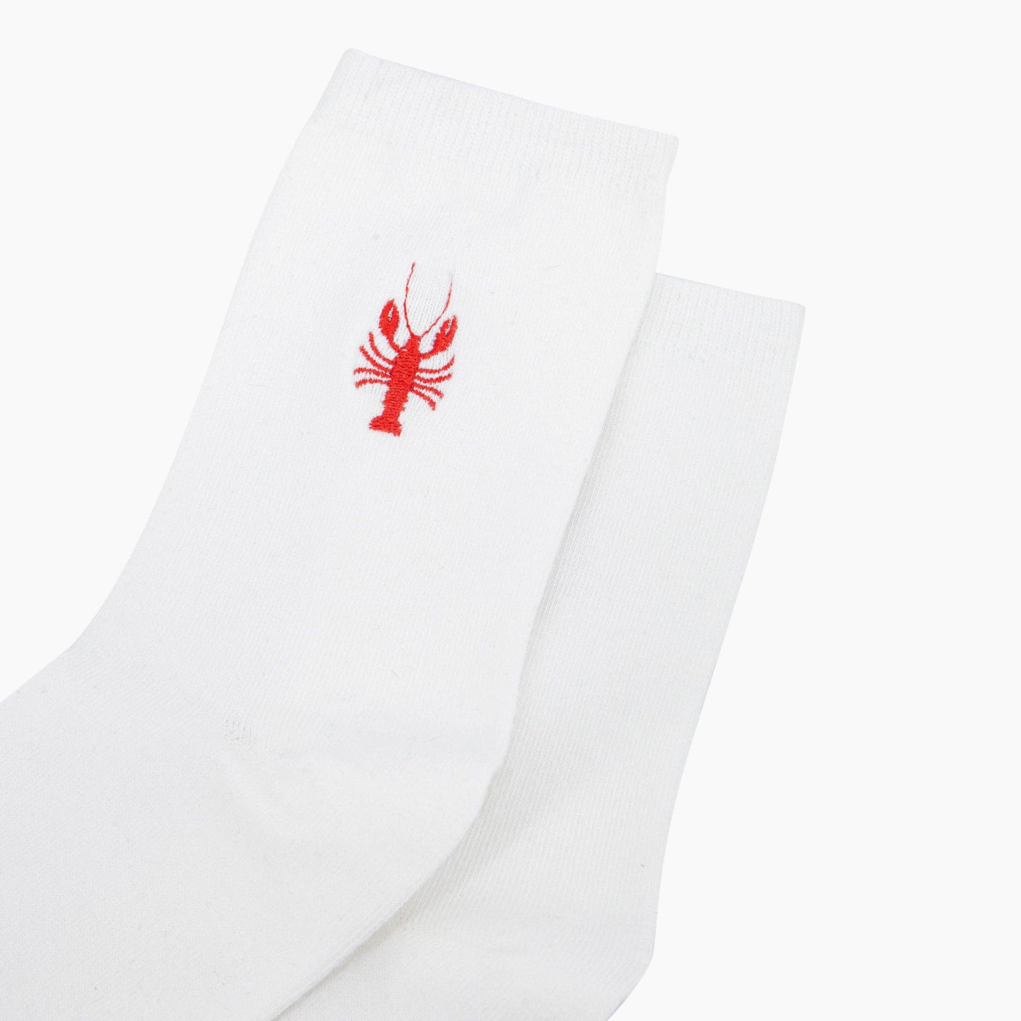 Sock Talk – Meias - Mulher por atacado – Meias de Algodão Bordadas para Mulher - Creme, Lagosta2