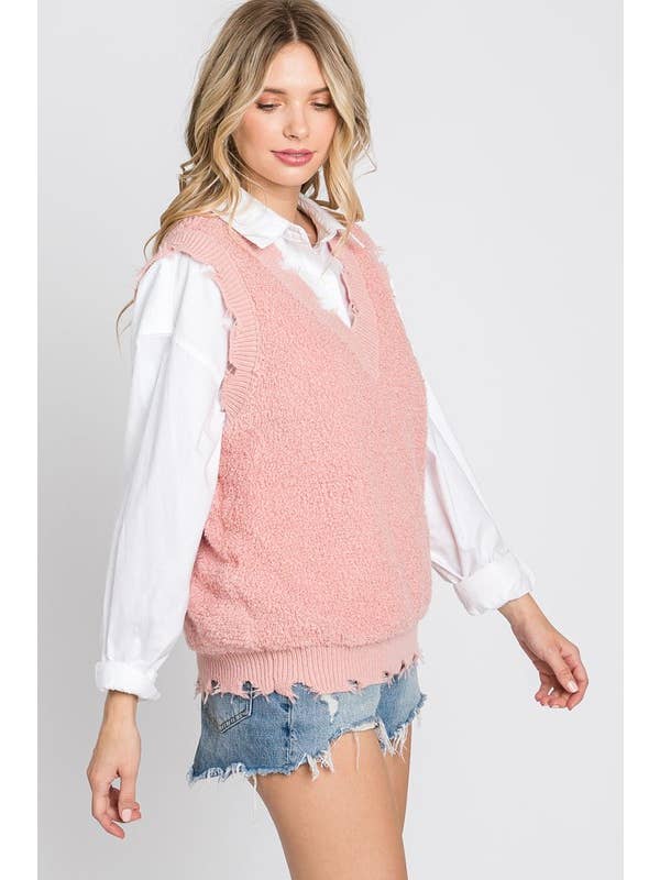 GeeGee Clothing - Wholesale Sweater Vest - Women's - Plus Distressed Hemline Detail Vest: SW1404PL