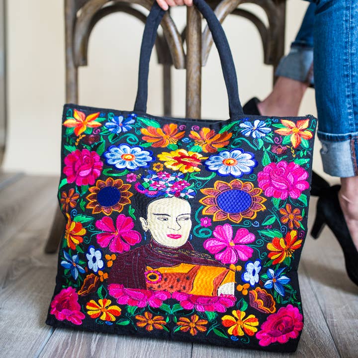 Lucia's Imports - Wholesale Tote Bag - Women's - Frida Kahlo Embroidered Tote Bag