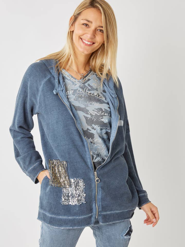 Hoodie Zip Up with Sequin Detail for wholesale by Look Mode Usa