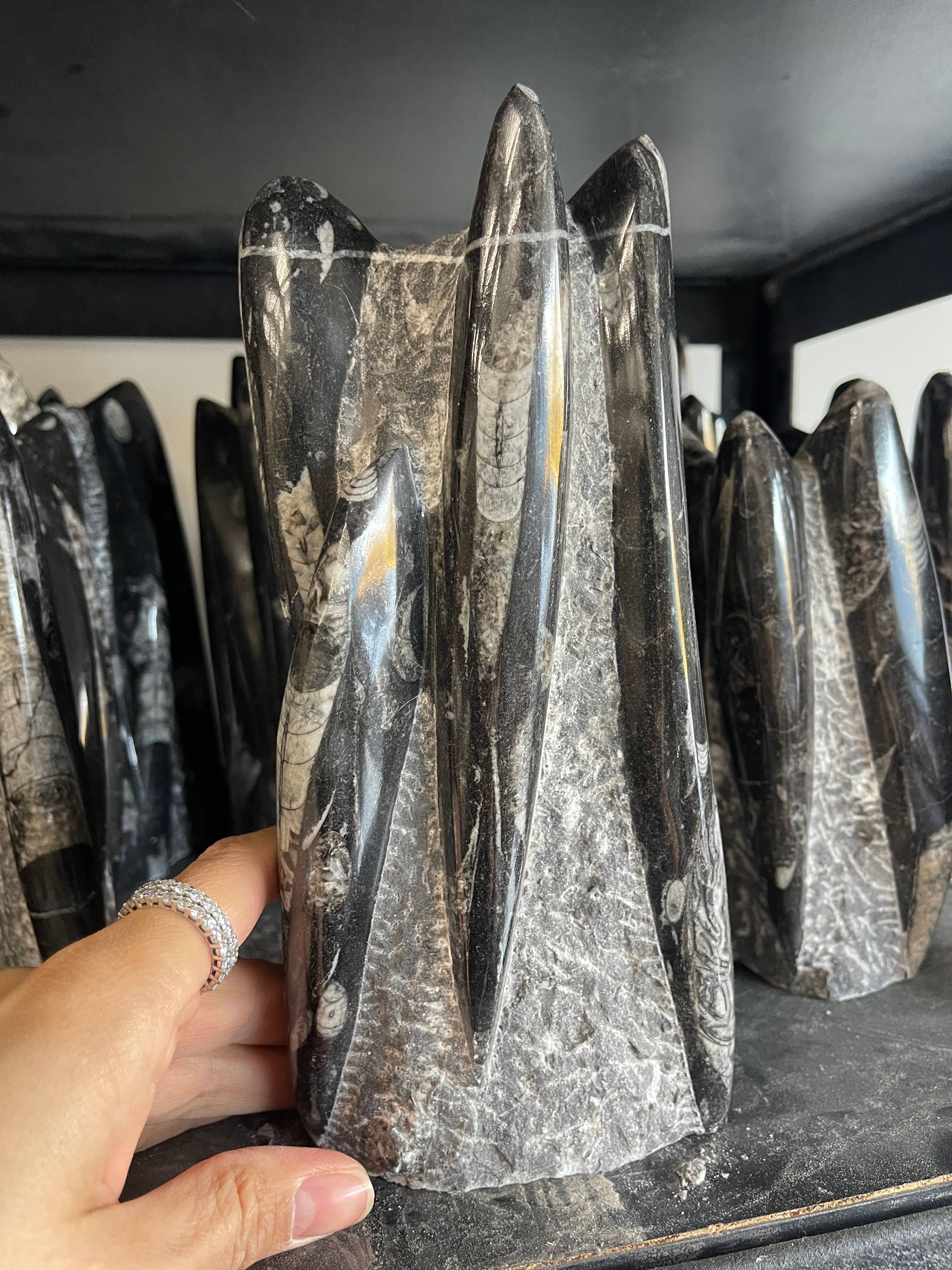 Casablanca Exports - Wholesale Decorative Tabletop Object - Fossil Orthoceras limestone statue tower 1