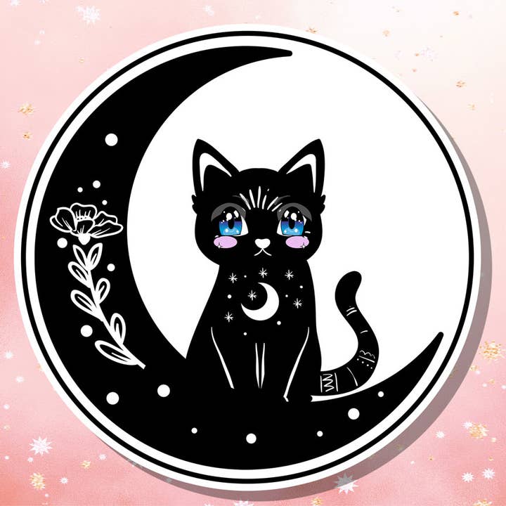 London Luxury Candles - Wholesale Sticker - Anime Cat Floral Crescent Moon Sticker Tribal Mandala