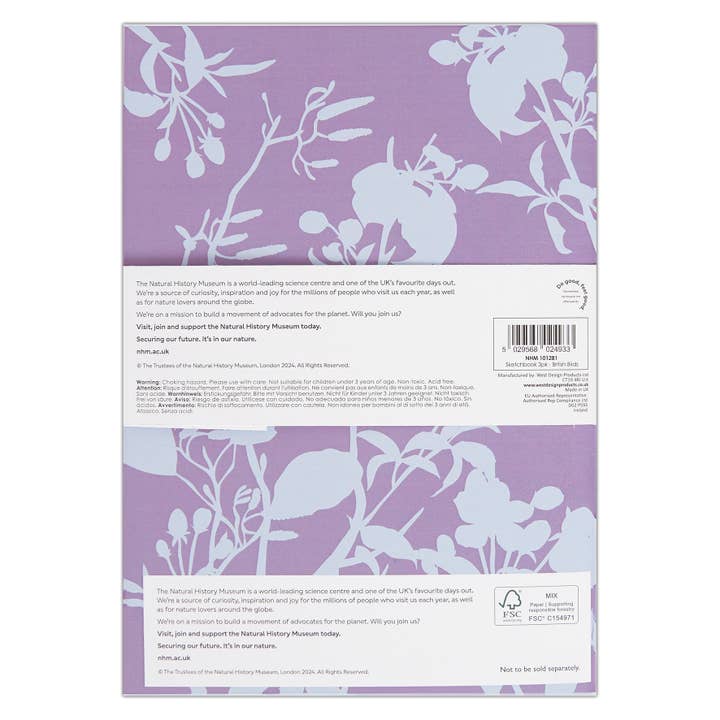 West Design Products UK - Wholesale Sketchbook/Sketchpad - Natural History Museum A5 Sketchbooks, 3 Pack British Birds