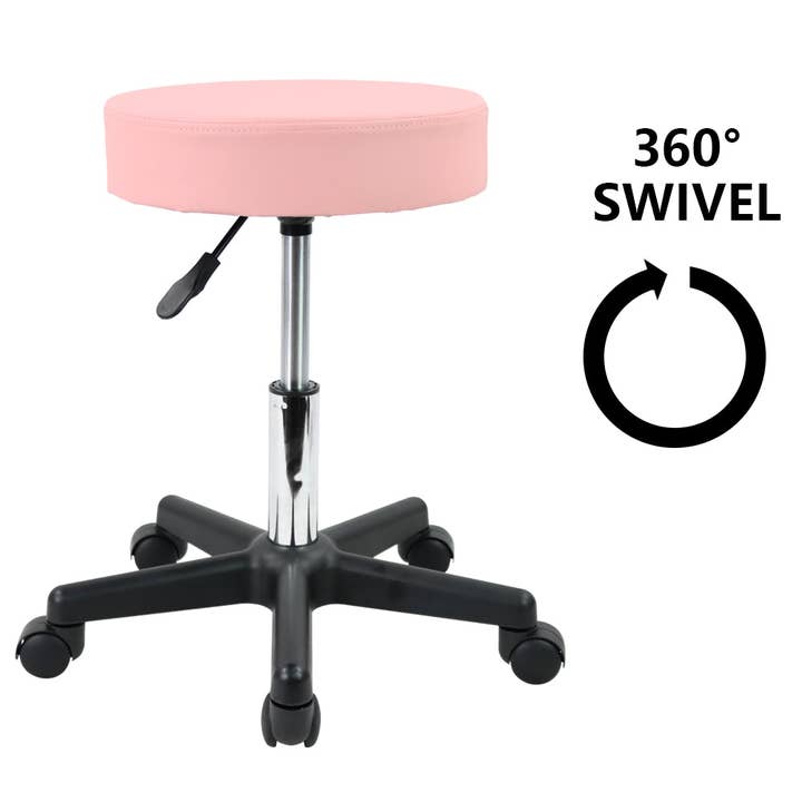 KKTONER - Wholesale Stool - Pink PU Leather Round Rolling Stool, Height Adjustable